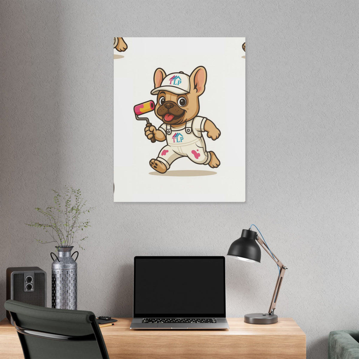 French Bulldog Painter Canvas - Cute Dog Art Stretched Wall Decor