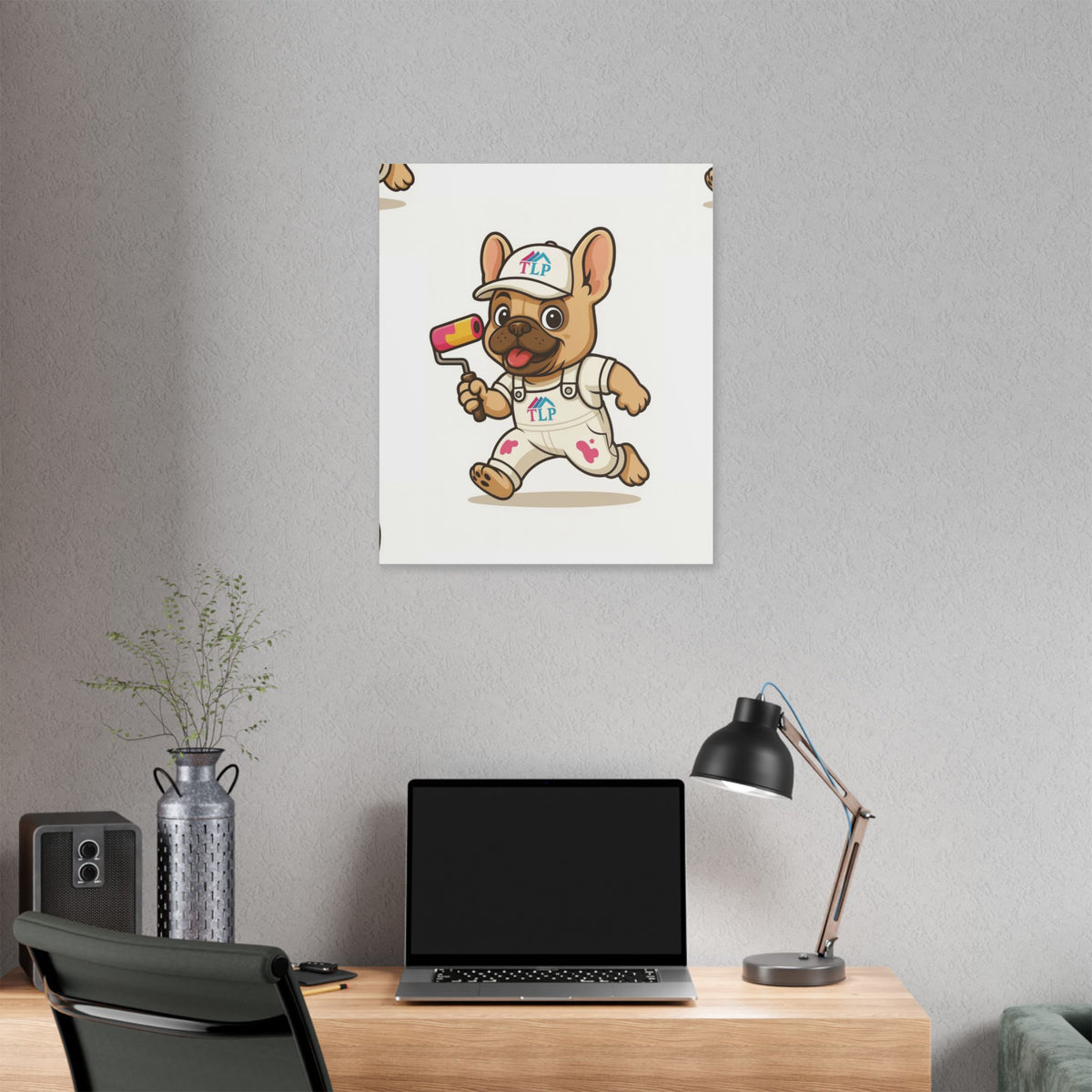 French Bulldog Painter Canvas - Cute Dog Art Stretched Wall Decor