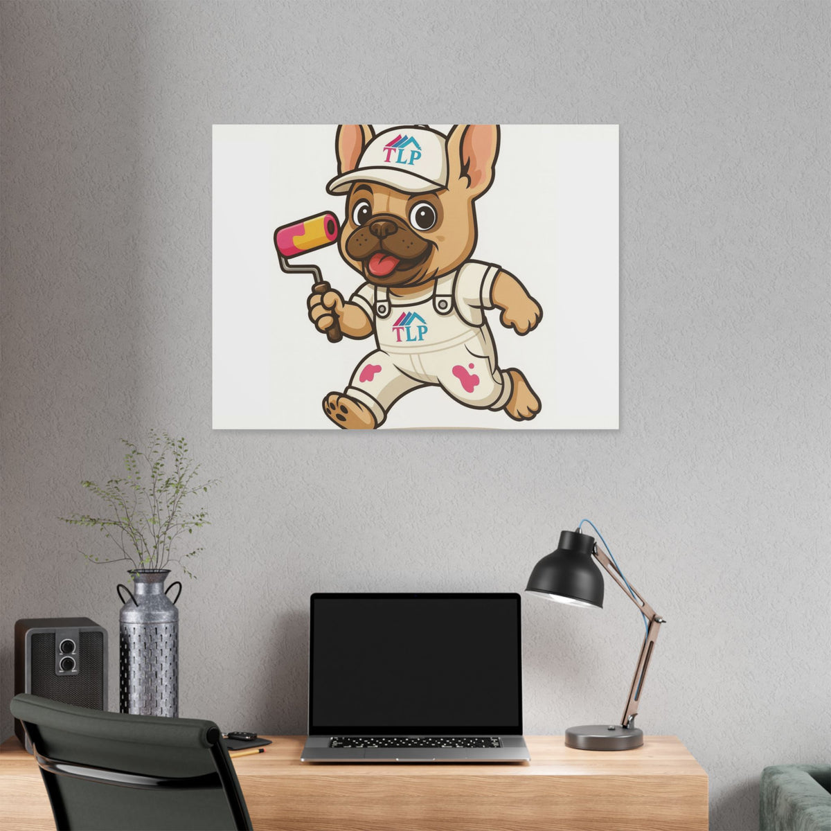 French Bulldog Painter Canvas - Cute Dog Art Stretched Wall Decor
