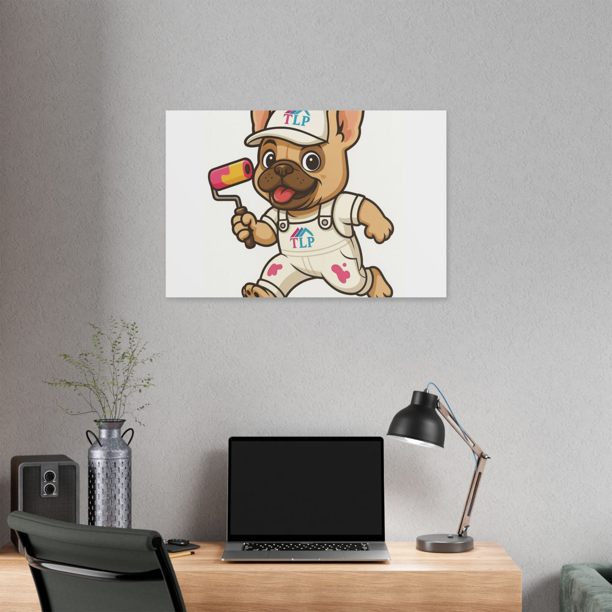 French Bulldog Painter Canvas - Cute Dog Art Stretched Wall Decor
