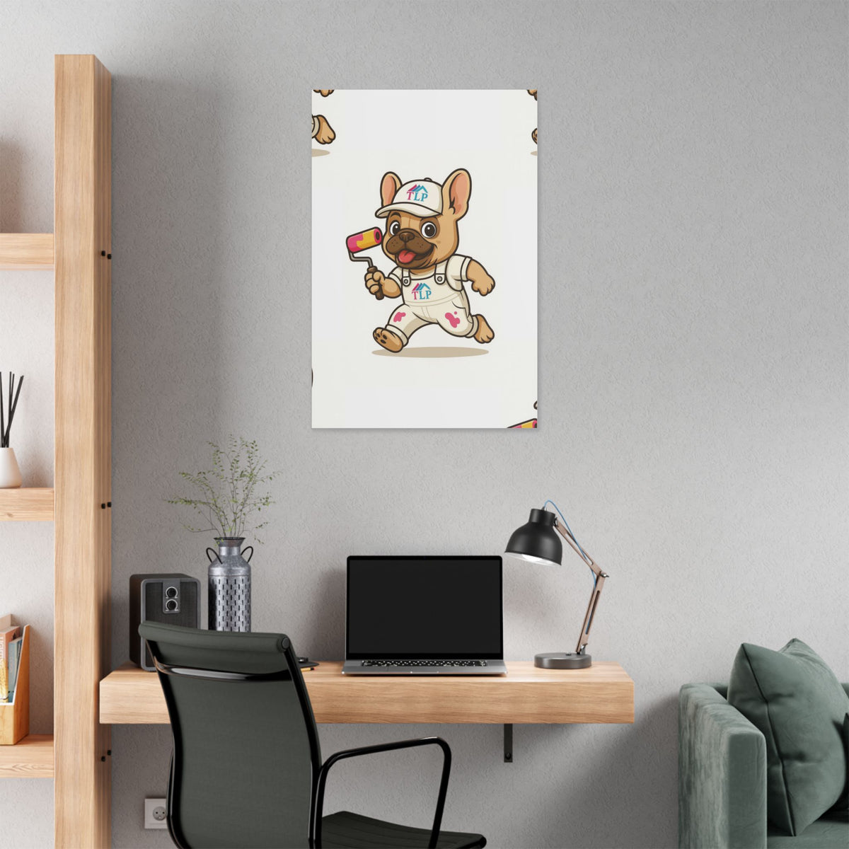 French Bulldog Painter Canvas - Cute Dog Art Stretched Wall Decor