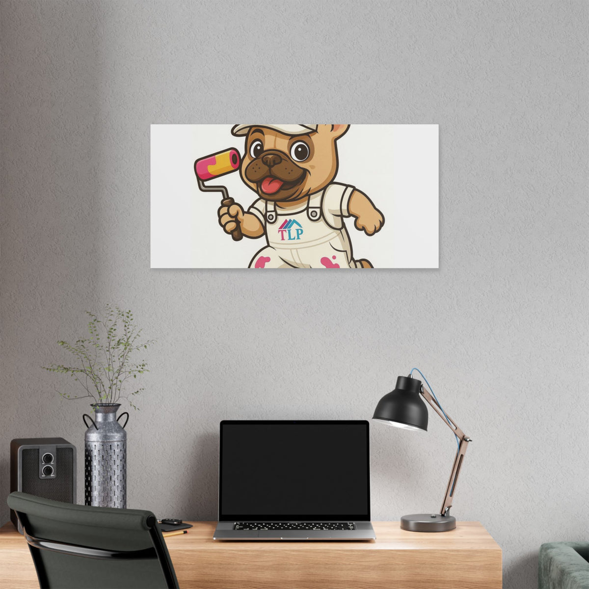 French Bulldog Painter Canvas - Cute Dog Art Stretched Wall Decor